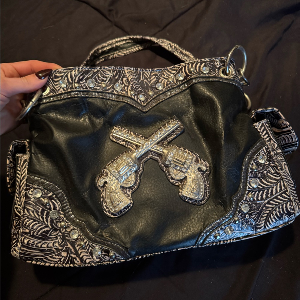 Purse with rhinestone pistols